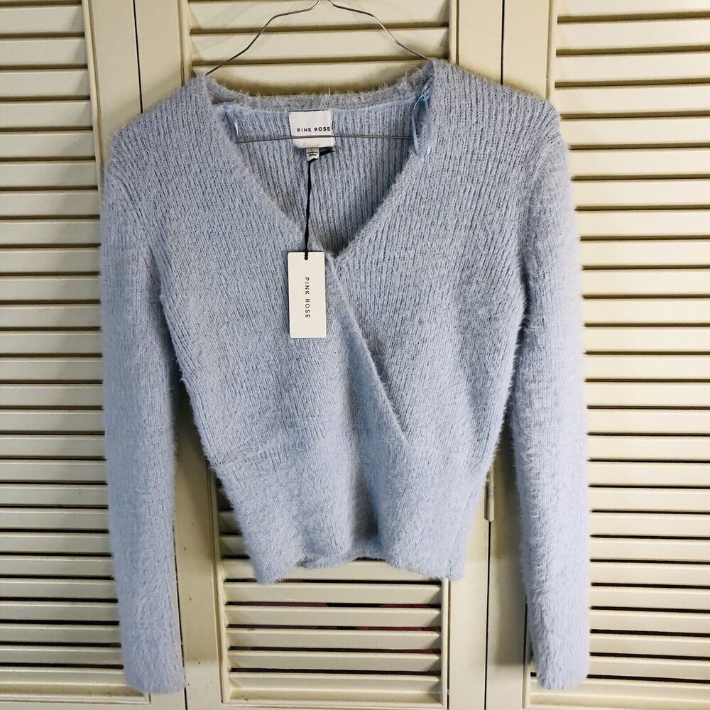 Pink Rose Blue Luxe Women's Large V-Neck Sweater NWT Good